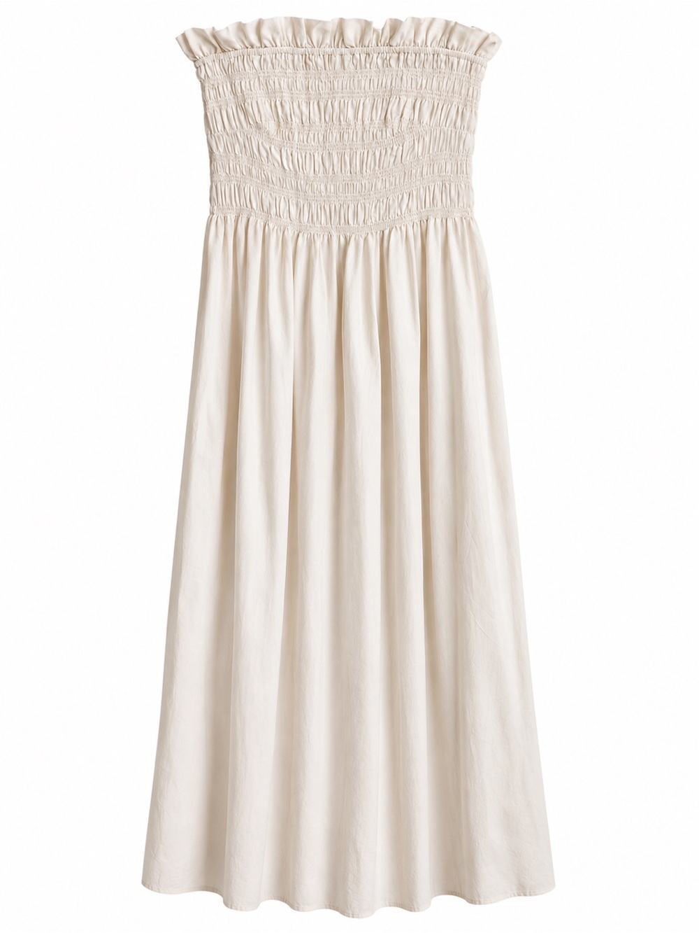H&M Cream Smocked Cotton Poplin Midi Dress Size M